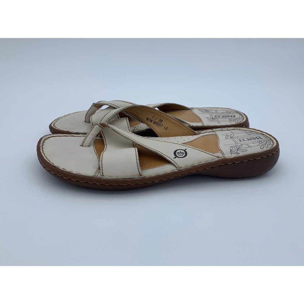 Born Womens‎ Leather Thong Sandals Off White Strappy Slides W0057 Size 7 38